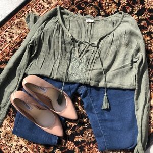 Hollister Green Long Sleeve Peasant Blouse Small